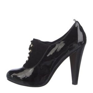 Saks patent leather Black High Heels with Ankle Boot Style and Lace-Up Closure
